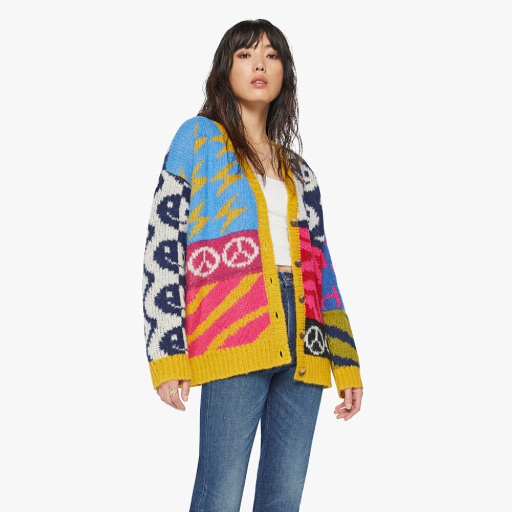 NWT MOTHER The Long Drop Cardigan (Happy and Sad) Size XL
